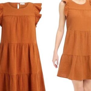 JCREW Burnt Orange Gauze MIDI Dress